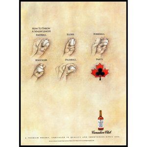 1992 Canadian Club Whisky Whiskey Vintage Print Ad Baseball Pitches Wall Art